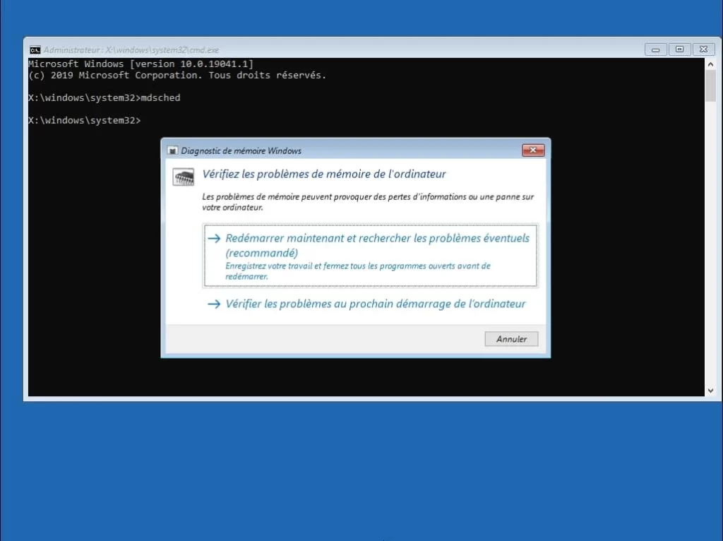4. Vérifier la mémoire avec l'outil de diagnostic de la mémoire Windows