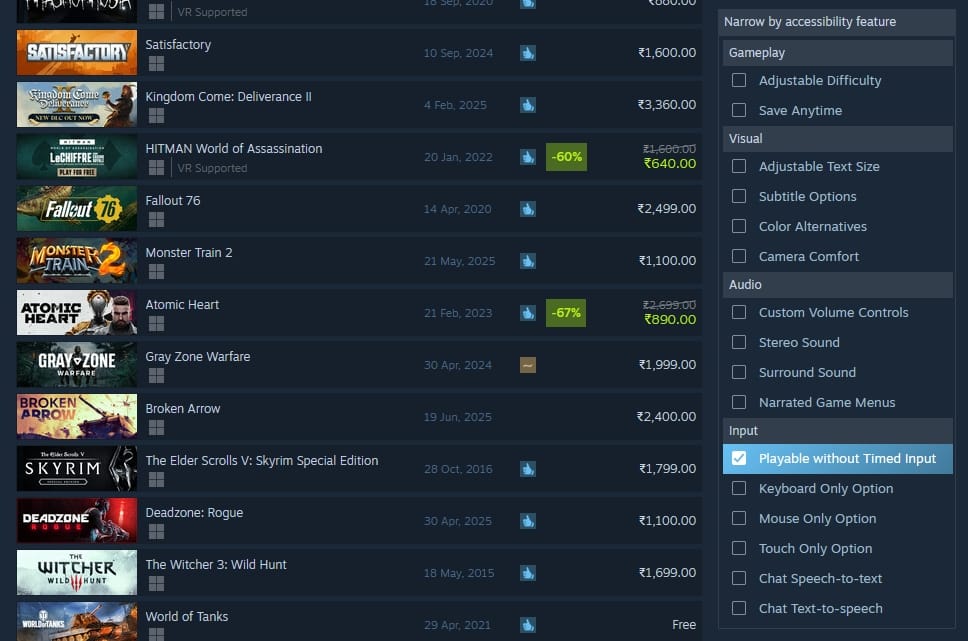 Page de recherche steam