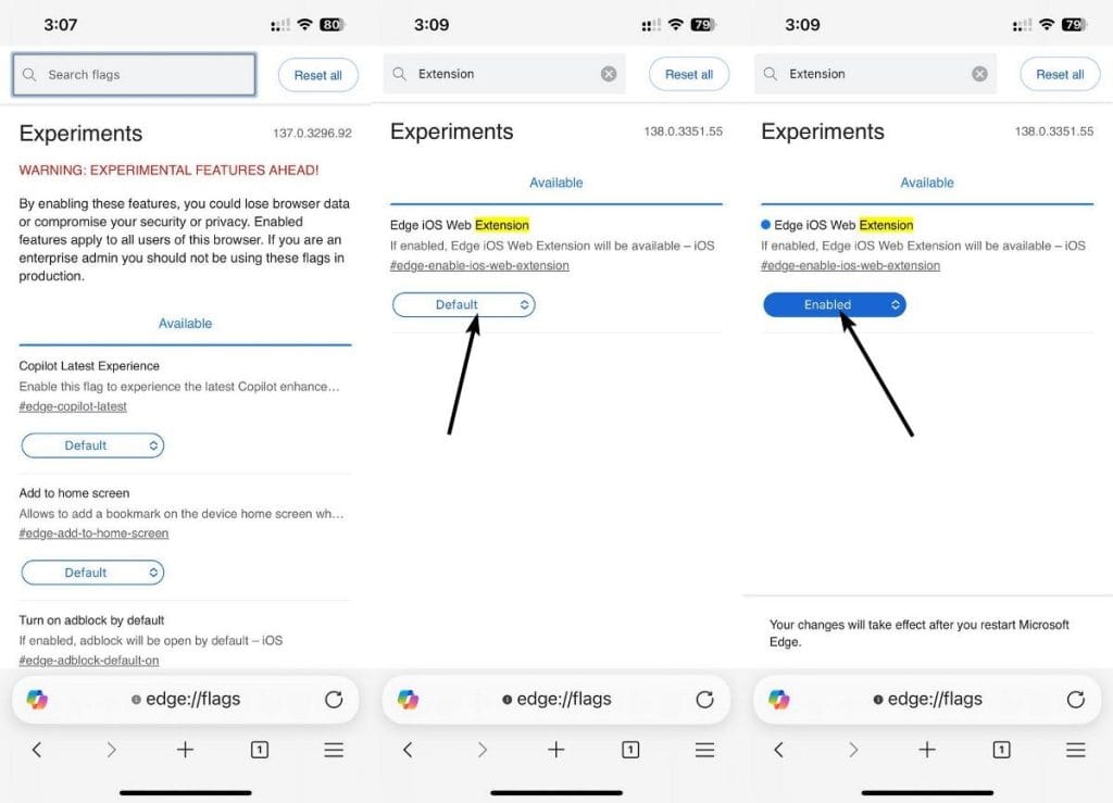 Microsoft Edge sur iOS introduit le support des extensions en version bêta