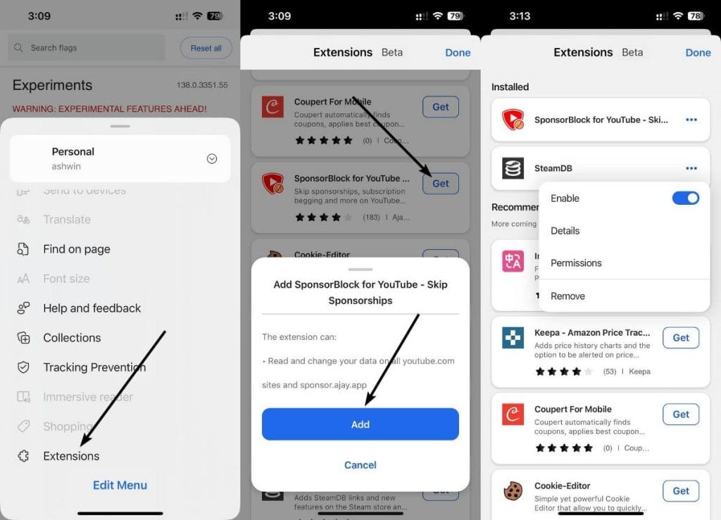 suite : Microsoft Edge sur iOS introduit le support des extensions en version bêta