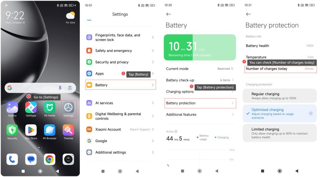 Réglages batterie Xiaomi HyperOS dans les paramètres système