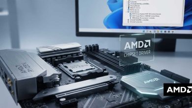 Gros plan sur une carte mère AMD Ryzen avec le chipset en évidence, illustrant la mise à jour du pilote.