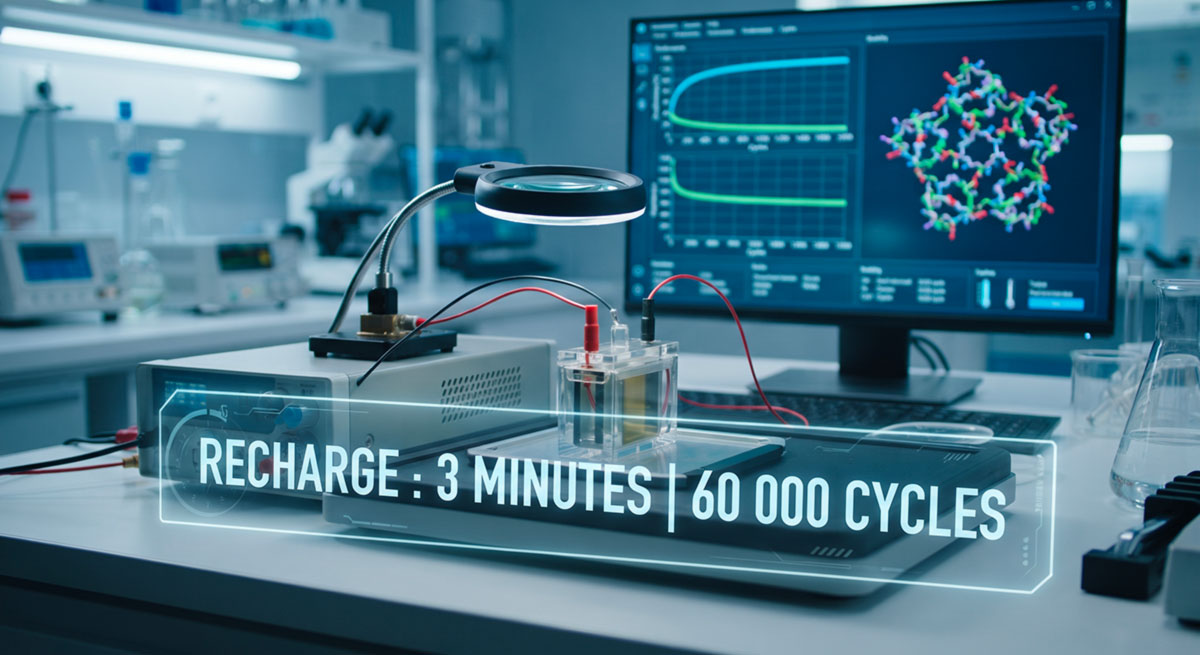 Test en laboratoire d'une batterie zinc-iode innovante offrant une recharge ultra-rapide et une durabilité record.