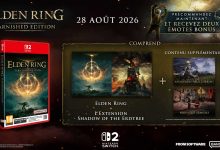 Consoles Nintendo Switch 2 affichant Elden Ring pour sa sortie avec une indication sur le prix.