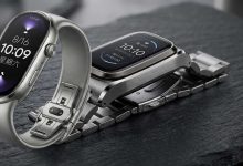 Xiaomi Smart Band 11 édition tout métal posé sur une surface sombre