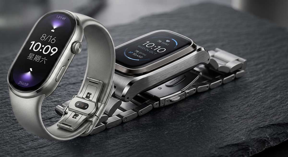 Xiaomi Smart Band 11 édition tout métal posé sur une surface sombre