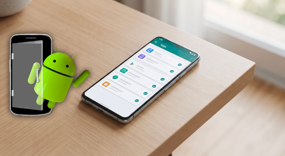Smartphone Android affichant le menu de gestion des applications du Google Play Store pour retrouver les programmes supprimés.