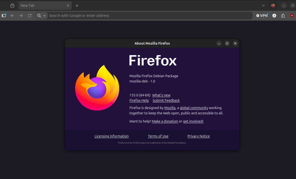 Interface du navigateur Firefox 155 affichant une page web en cours de chargement rapide.