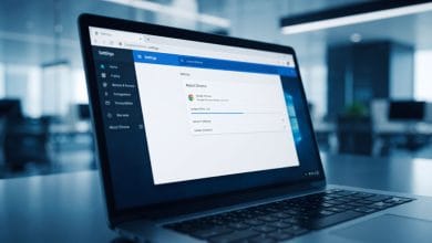 Écran d'ordinateur affichant les paramètres de Google Chrome lors d'une mise à jour de sécurité d'urgence.