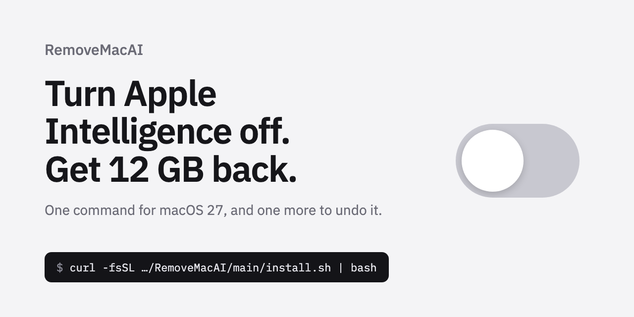 L'outil open source RemoveMacAI supprime les modèles d'IA d'Apple et libère au moins 12 Go de stockage sous macOS.